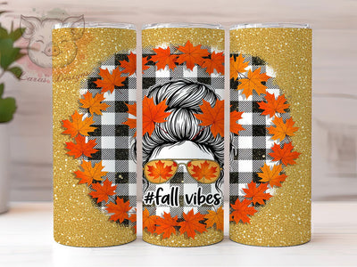 Fall Vibes Messy Bun Tumbler, Autumn Hair Wrap, Cozy Fall Cup, 20oz Sublimation Wrap, Stylish Messy Bun Fall Tumbler, Seasonal Autumn Design Cup, Pumpkin Harvest Theme Wrap Sublimation Lara' s Designs 