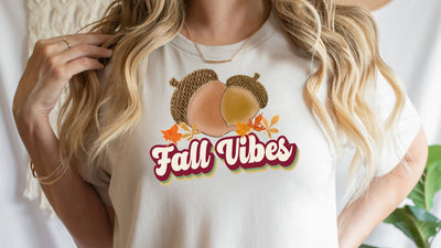 Fall Vibes PNG, Retro Fall Sublimation, Acorn and Autumn Leaves PNG Sublimation So Fontsy VIP Design Shop 