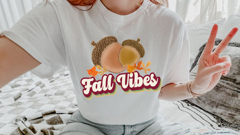 Fall Vibes PNG, Retro Fall Sublimation, Acorn and Autumn Leaves PNG Sublimation So Fontsy VIP Design Shop 