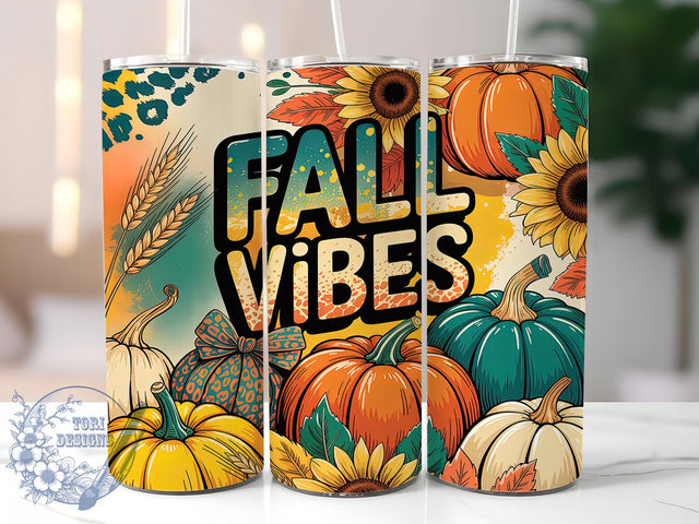 Fall Vibes Pumpkin 20oz Tumbler Wrap, Fall Vibes, Pumpkin Motif, Autumn Theme, Rustic Style, Festive Charm, Skinny Tumbler, Sublimation PNG Sublimation ToriDesigns 