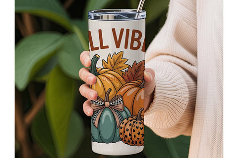 Fall Vibes Pumpkin 20oz Tumbler Wrap Sublimation DesignSVG 
