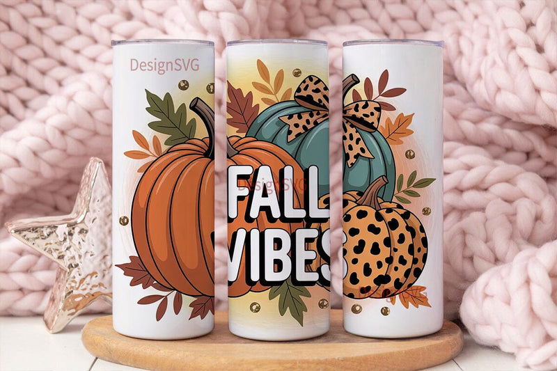 Fall Vibes Pumpkin 20oz Tumbler Wrap Sublimation DesignSVG 