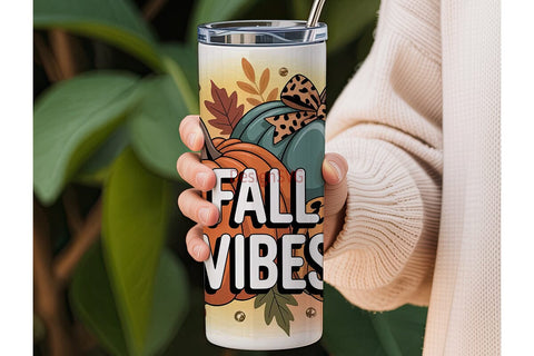 Fall Vibes Pumpkin 20oz Tumbler Wrap Sublimation DesignSVG 