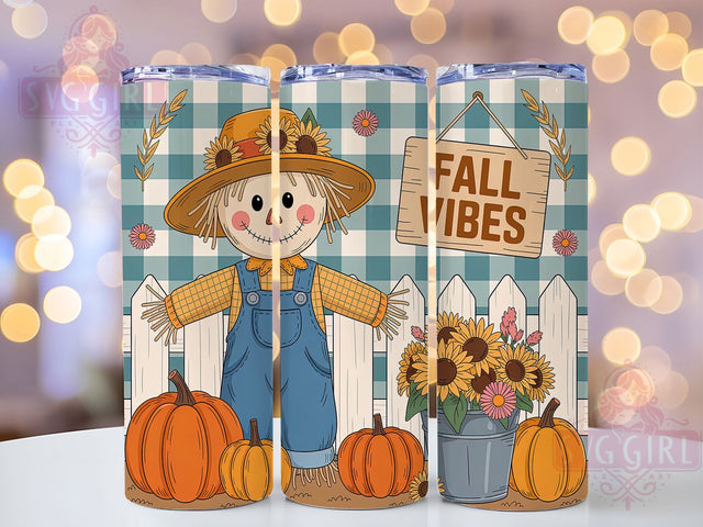 Fall Vibes Pumpkin Scarecrow Tumbler, Pumpkin Scarecrow Cup, Autumn Harvest Wrap, 20Oz Sublimation Design, Rustic Fall Drinkware, Cozy Autumn Tumbler, Farmhouse Seasonal Mug Sublimation SvggirlplusArt 