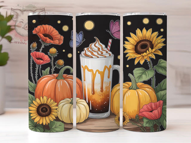 Fall Vibes Pumpkin Spice Coffee Tumbler, Coffee Lover Wrap, Autumn Sublimation Design, Cozy Fall Aesthetic, Pumpkin Spice Coffee, 20oz Tumbler PNG, Rustic Autumn Style Sublimation Lara' s Designs 
