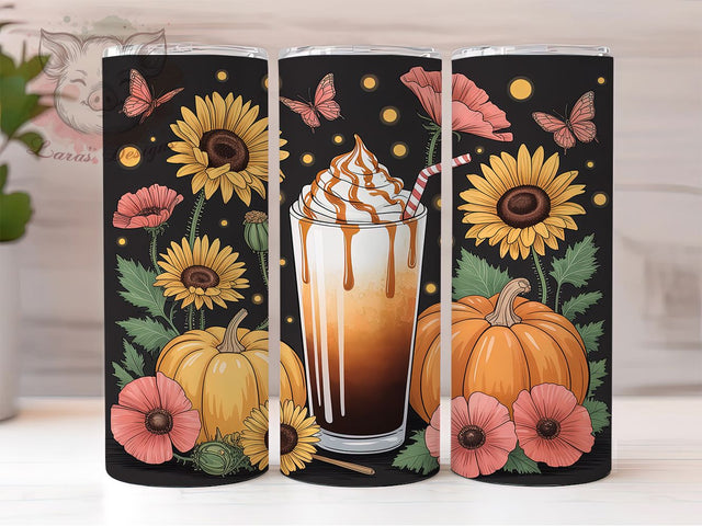 Fall Vibes Pumpkin Spice Coffee Tumbler, Coffee Lover Wrap, Autumn Sublimation Design, Cozy Fall Aesthetic, Pumpkin Spice Coffee, 20oz Tumbler PNG, Rustic Autumn Style Sublimation Lara' s Designs 
