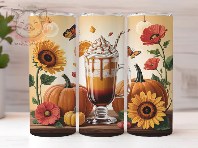 Fall Vibes Pumpkin Spice Coffee Tumbler, Coffee Lover Wrap, Autumn Sublimation Design, Cozy Fall Aesthetic, Pumpkin Spice Coffee, 20oz Tumbler PNG, Rustic Autumn Style Sublimation Lara' s Designs 