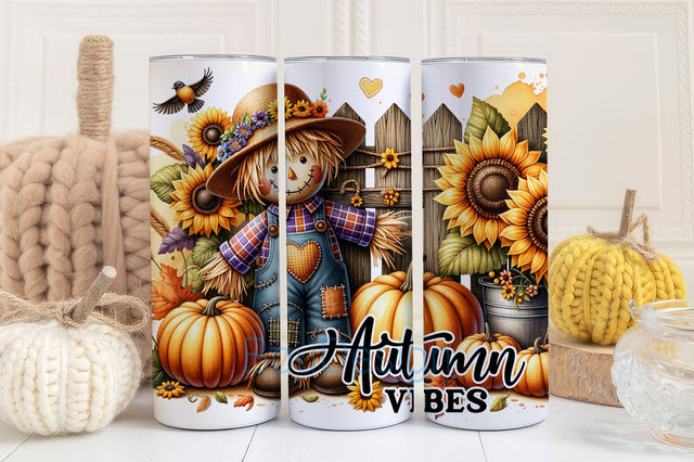 Fall Vibes Pumpkin Tumbler Wrap 20 oz Skinny Tumbler Sublimation Designs Fall Vibes Tumbler Autumn Pumpkin Tumbler PNG Digital Download Sublimation BouDesign 