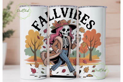 Fall Vibes Skeleton 20oz Tumbler Wrap Sublimation PixelChick 