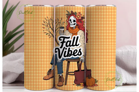 Fall Vibes Skeleton 20oz Tumbler Wrap Sublimation PixelChick 