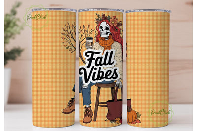 Fall Vibes Skeleton 20oz Tumbler Wrap Sublimation PixelChick 