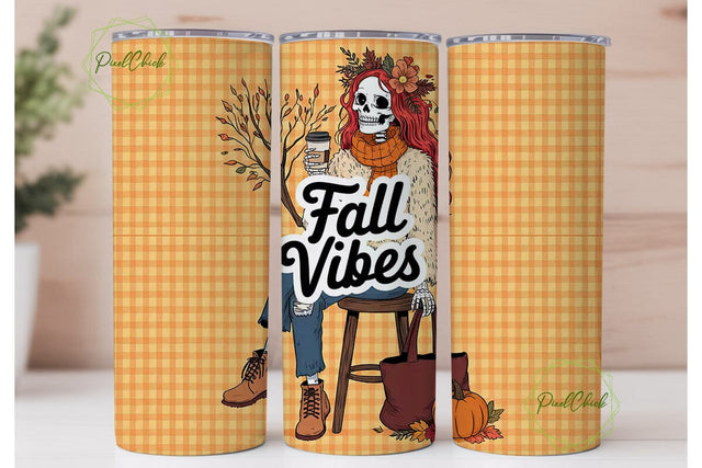 Fall Vibes Skeleton 20oz Tumbler Wrap Sublimation PixelChick 