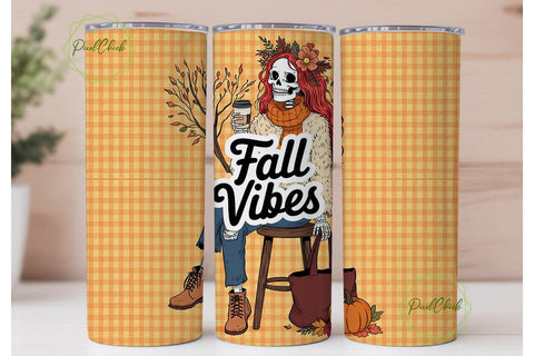 Fall Vibes Skeleton 20oz Tumbler Wrap Sublimation PixelChick 