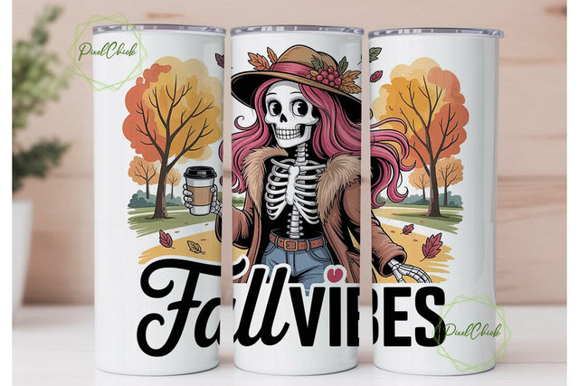 Fall Vibes Skeleton 20oz Tumbler Wrap Sublimation PixelChick 