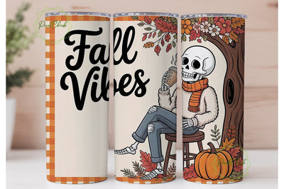 Fall Vibes Skeleton 20oz Tumbler Wrap Sublimation PixelChick 