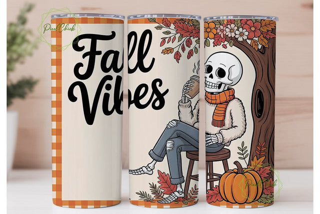 Fall Vibes Skeleton 20oz Tumbler Wrap Sublimation PixelChick 