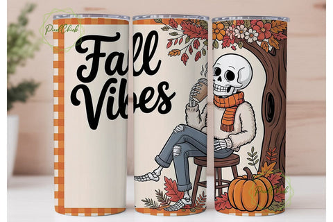 Fall Vibes Skeleton 20oz Tumbler Wrap Sublimation PixelChick 