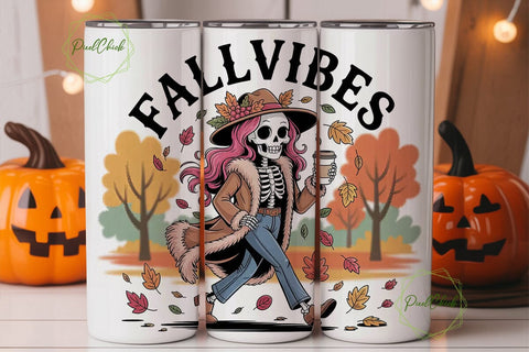Fall Vibes Skeleton 20oz Tumbler Wrap Sublimation PixelChick 
