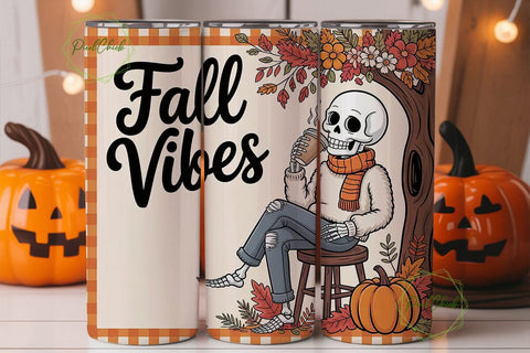 Fall Vibes Skeleton 20oz Tumbler Wrap Sublimation PixelChick 