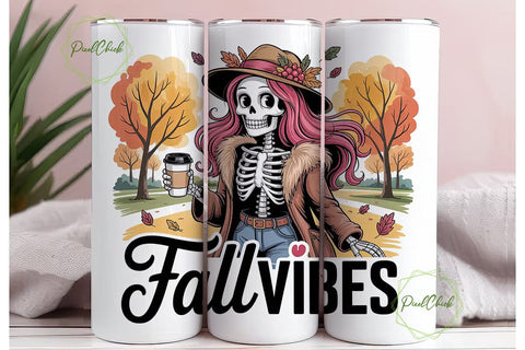 Fall Vibes Skeleton 20oz Tumbler Wrap Sublimation PixelChick 