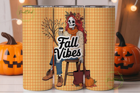 Fall Vibes Skeleton 20oz Tumbler Wrap Sublimation PixelChick 