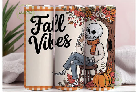 Fall Vibes Skeleton 20oz Tumbler Wrap Sublimation PixelChick 
