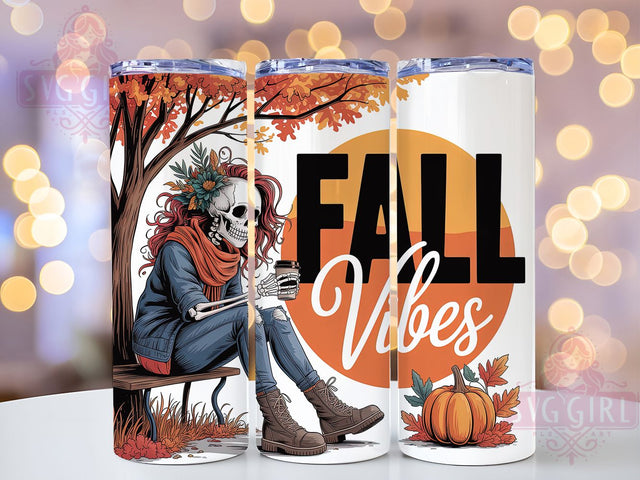 Fall Vibes Skeleton Halloween Tumbler, Skeleton Tumbler Wrap, 20Oz Tumbler Sublimation, Autumn Aesthetic Drinkware, Spooky Season Gift, Halloween Coffee Tumbler, Cozy Fall Skeleton Design Sublimation SvggirlplusArt 
