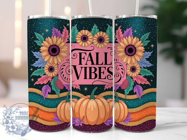 Fall Vibes Sunflower Floral Tumbler Wrap, Fall Vibes Tumbler, Autumn Sunflower Cup, 20oz Sublimation, Sunflower Mug Design, Fall Floral Tumbler, Autumn Flowers Wrap Sublimation ToriDesigns 