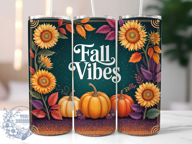 Fall Vibes Sunflower Floral Tumbler Wrap, Fall Vibes Tumbler, Autumn Sunflower Cup, 20oz Sublimation, Sunflower Mug Design, Fall Floral Tumbler, Autumn Flowers Wrap Sublimation ToriDesigns 