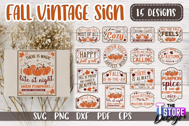 Fall Vintage Sign Bundle | Autumn Season | Happy Fall | Autumn Vibes | SVG Files SVG The T Store Design 