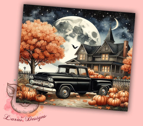Fall Vintage Truck 20oz Tumbler Png, Straight & Tapered Tumbler Png, Truck Black Tumbler Png, Digital Download PNG Sublimation Lara' s Designs 