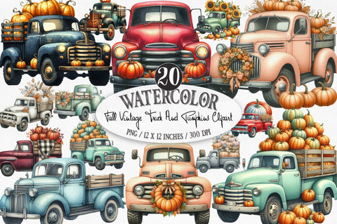 Fall Vintage Truck & Pumpkins Sublimation SVGista 