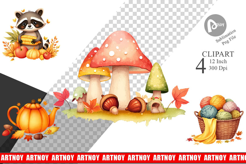 Fall Watercolor Clipart Sublimation artnoy 