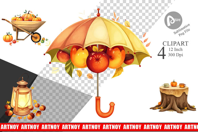 Fall Watercolor Clipart Sublimation artnoy 