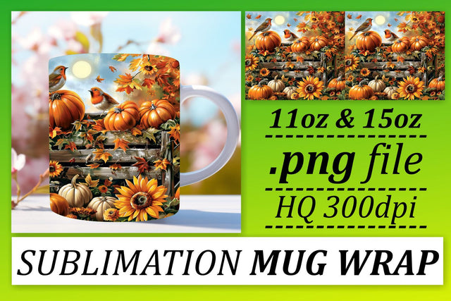 Fall Watercolor Mug Wrap Autumn Design 11oz/15oz Sublimation afrosvg 
