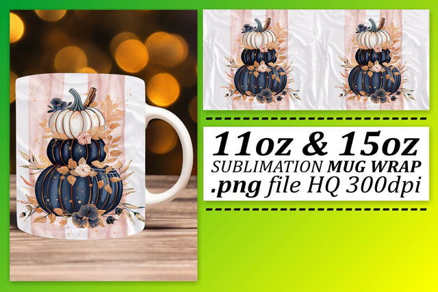 Fall Watercolor Pumpkin Mug Wrap Design 11oz/15oz Sublimation afrosvg 
