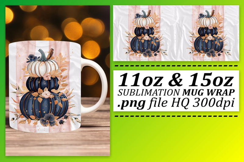 Fall Watercolor Pumpkin Mug Wrap Design 11oz/15oz Sublimation afrosvg 
