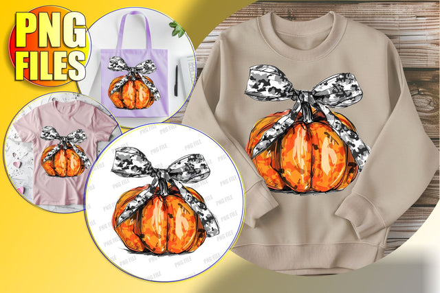 Fall Watercolor Pumpkin with Bow PNG for Crafts Sublimation afrosvg 