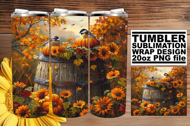 Fall Watercolor Tumbler Wrap - Autumn Landscape 20oz Sublimation afrosvg 