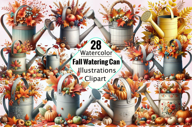 Fall Watering Can Watercolor Clipart Sublimation Clipart Bundle Sublimation SVGArt 