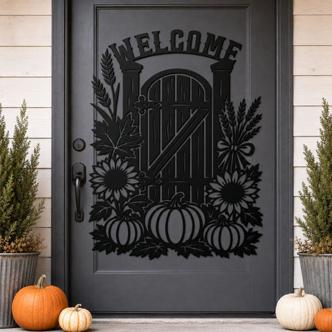 Fall Welcome Sign Laser SVG | Autumn Gate SVG | Pumpkin Sunflower Svg | Fall Porch Decor Dxf | Autumn Metal Wall Art | CNC Plasma Cut File SVG HappyDesignStudio 