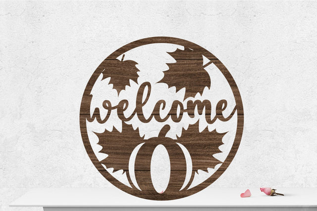 Fall Welcome Sign Rounded Laser cut SVG zafrans studio 