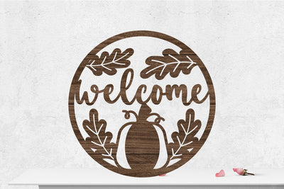 Fall Welcome Sign Rounded Laser cut SVG zafrans studio 