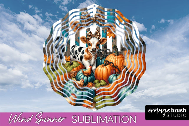 Fall Wind Spinner - Cow Wind Spinner Sublimation Design Sublimation OrangeBrushStudio 