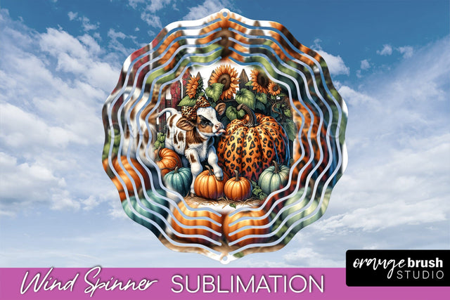 Fall Wind Spinner - Cow Wind Spinner Sublimation Design Sublimation OrangeBrushStudio 