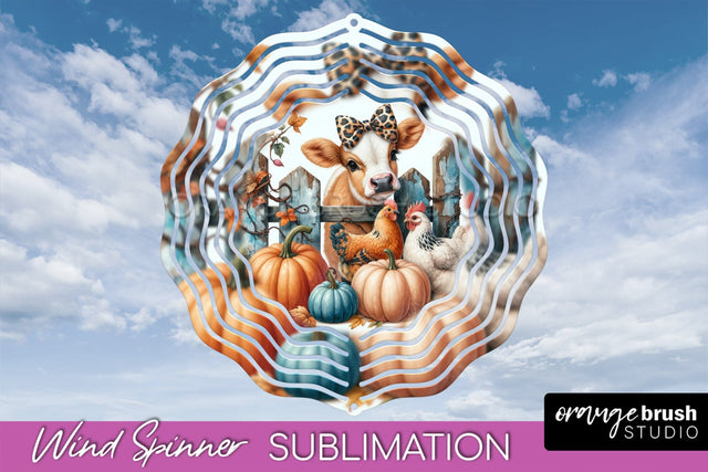 Fall Wind Spinner - Cow Wind Spinner Sublimation Design Sublimation OrangeBrushStudio 