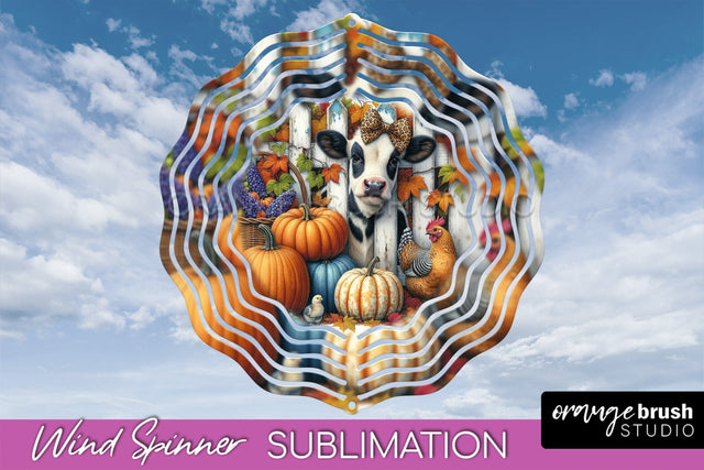 Fall Wind Spinner - Cow Wind Spinner Sublimation Design Sublimation OrangeBrushStudio 