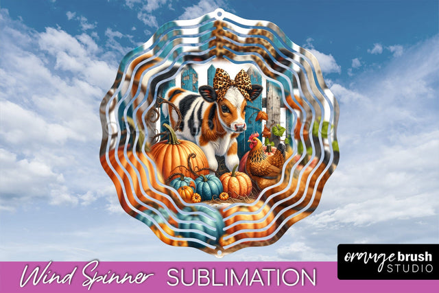 Fall Wind Spinner - Cow Wind Spinner Sublimation Design Sublimation OrangeBrushStudio 