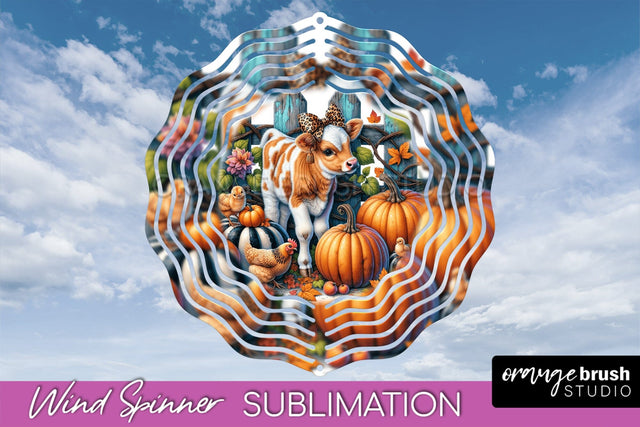 Fall Wind Spinner - Cow Wind Spinner Sublimation Design Sublimation OrangeBrushStudio 