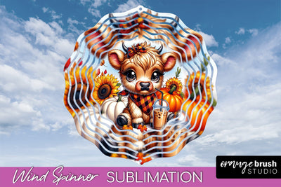 Fall Wind Spinner - Highland Cow Spinner Sublimation Sublimation OrangeBrushStudio 
